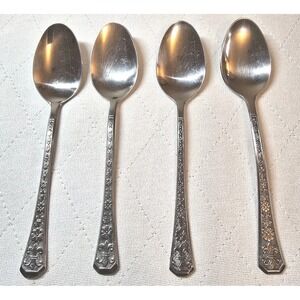 Vintage Interpur Florenz Petal‎ Flatware 4 Tea Spoons Stainless Steel Korea